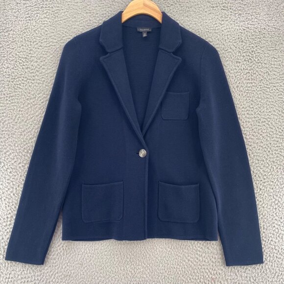 Talbots Sweater Womens Extra Small Navy Cardigan Button Up Notch Lapel Blazer - Picture 1 of 9